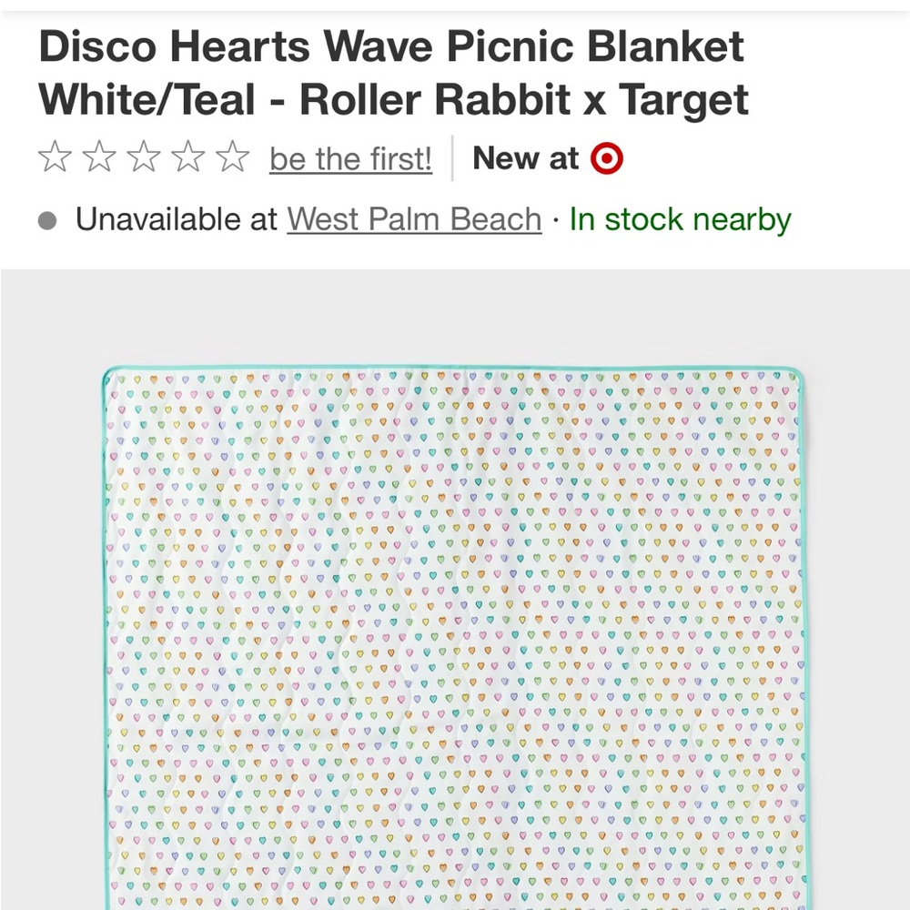 Roller Rabbit Disco Hearts Wave Picnic Blanket in White and Teal